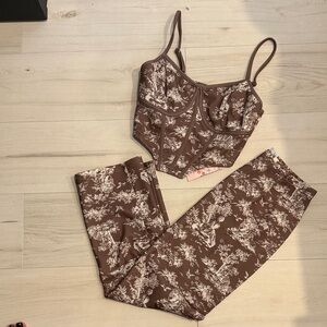 Brown Floral Women's Crop&Skirt Set